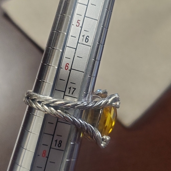 David Yurman Cushion On Point Citrine With Diamonds Ring 14mm Size 7 - Picture 8 of 9
